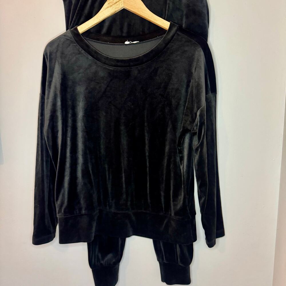 Cable & Gauge Black Velour Tracksuit Set Pullover Top Jogger Sweatpants